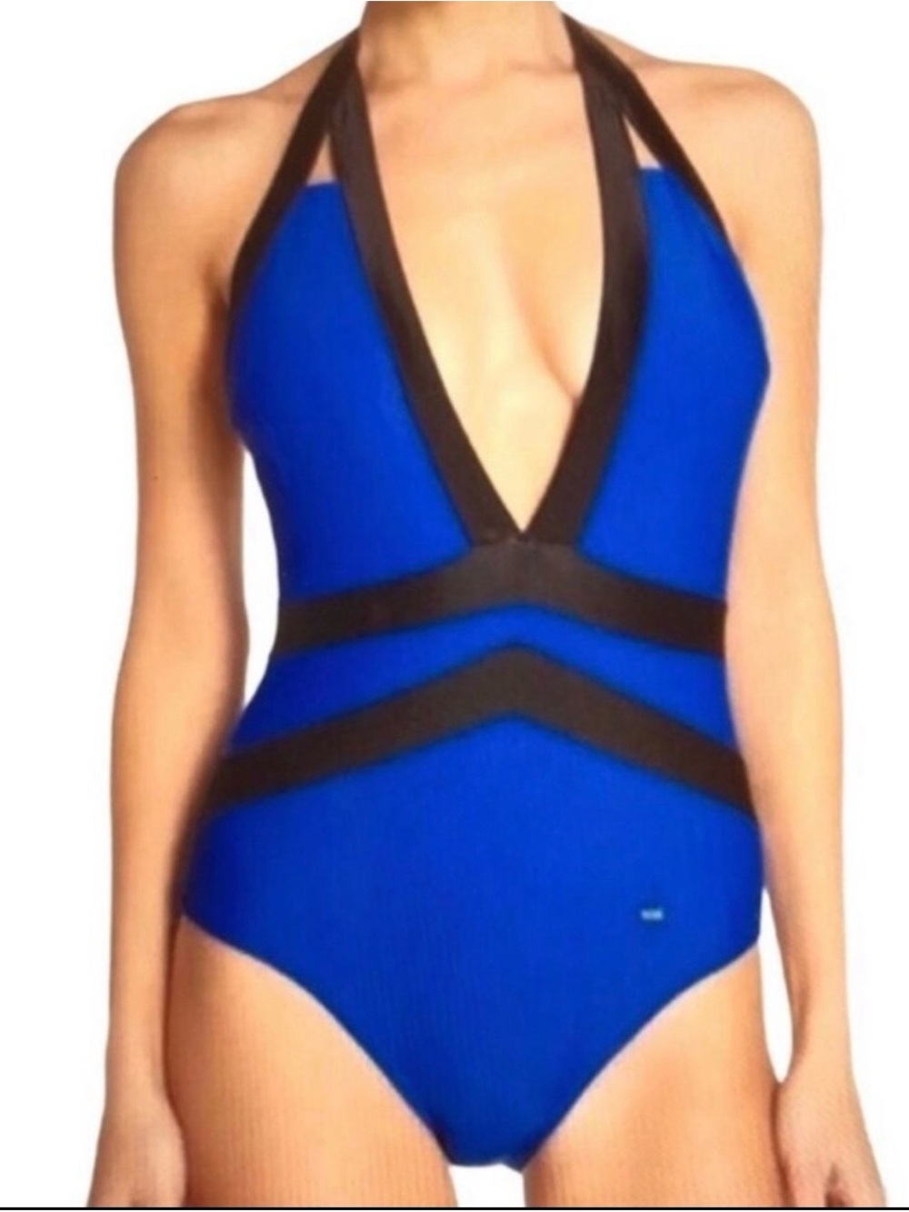 Ted Baker London Ralinda Blue/Blk Halter One-Piece Swimsuit, Ted Sz 2(US 6), NWT